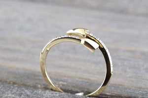 14k Solid Yellow Gold Diamond Open Arrow Ring Band Fashion Twist - Brilliant Facets