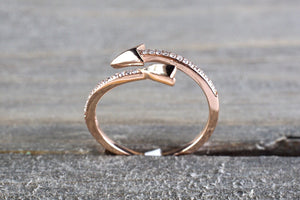 14k Solid Rose Gold Diamond Arrow Open Fashion Ring Band Love Dainty Stackable Loop Catch Stacking - Brilliant Facets