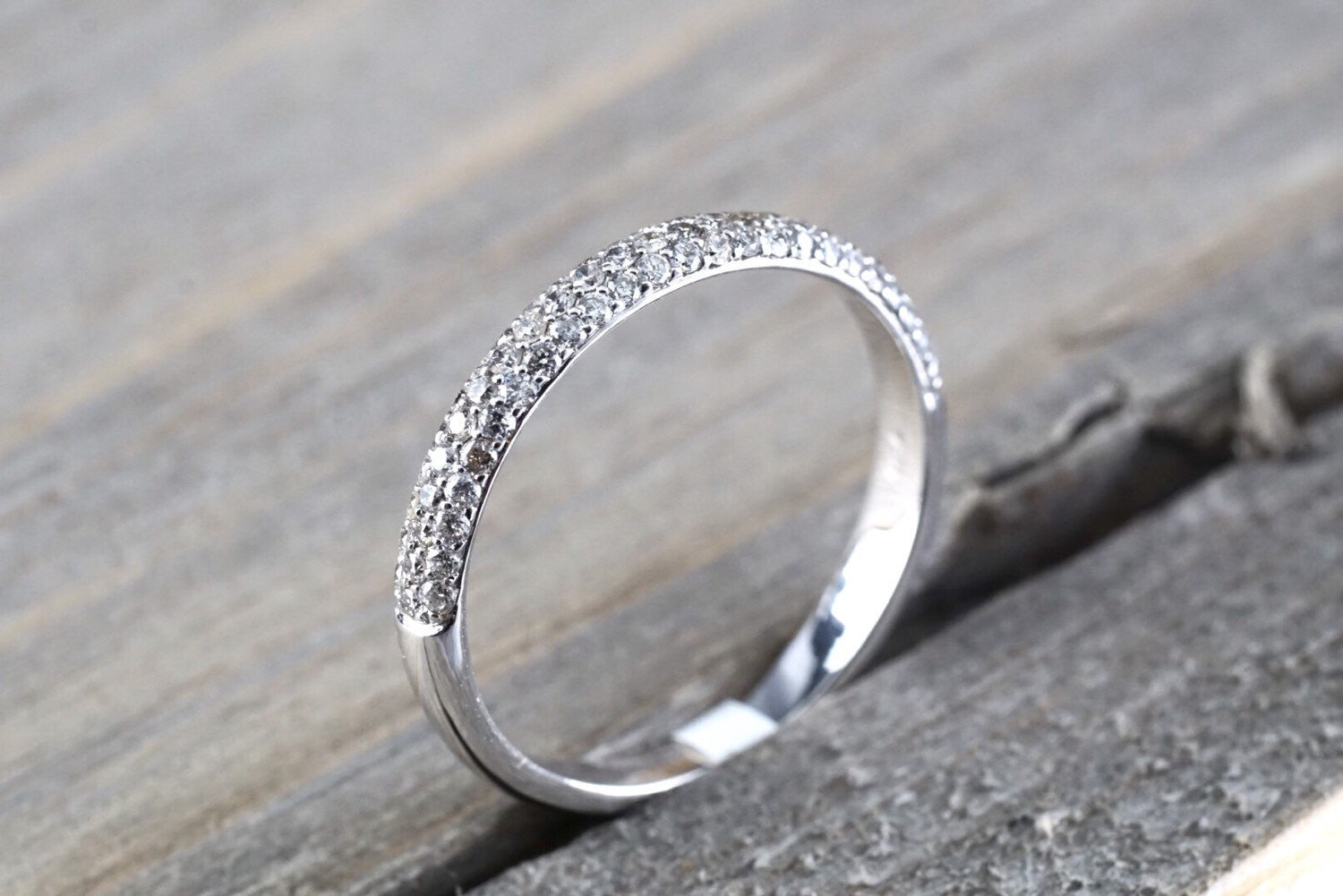 18k White Gold Diamond Micro Pave Wedding Engagement Promise Love Anniversary Band Ring