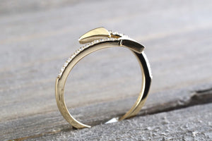 14k Solid Yellow Gold Diamond Open Arrow Ring Band Fashion Twist - Brilliant Facets