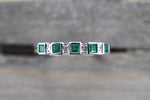 14k White Gold Square Princess Cut Emerald Gemstone Diamond Vintage Antique Ring