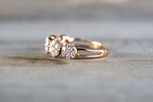 18k Rose Gold 5 Stone Halo Cluster White Diamond Anniversary Wedding Love Ring Band
