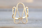 18k Yellow Gold Diamond Fashion Twirl Twist Large Cocktail Ring Band Snake Swirl Infinity Curve