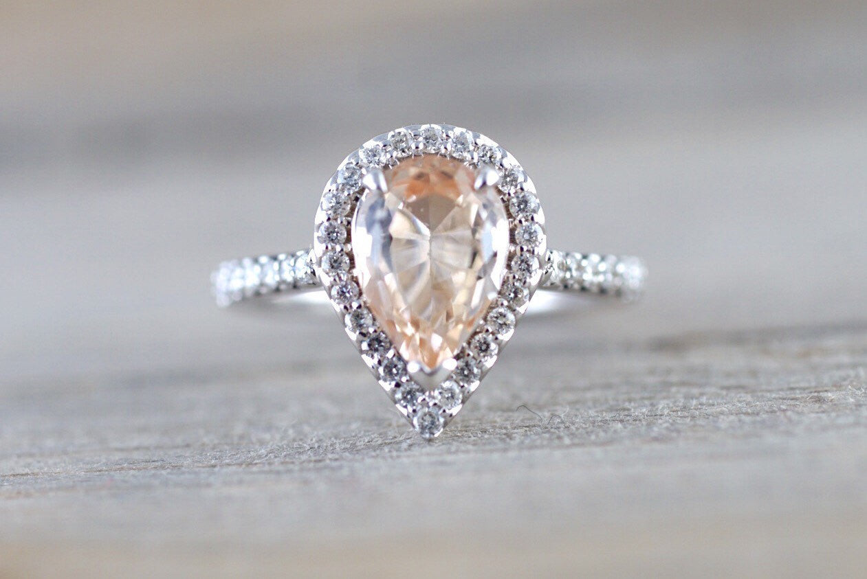 14K White Gold Pear Morganite Engagement Ring