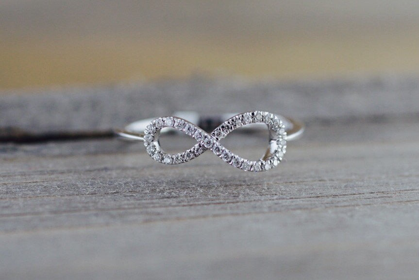 14k White Gold Diamond Pave Polished Infinity Love Symbol Ring
