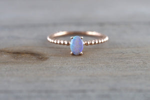14k Rose Gold Blue Fire Opal Oval Shape Engagement Ring Anniversary Wedding - Brilliant Facets