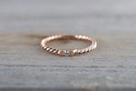 14k Solid Rose Gold Diamond Hammered Textured Rope Twist Band Ring Dainty - Brilliant Facets