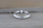 14 Karat White gold Diamond Milgrain Vintage 3 Face Curve V Groove Ring Engagement Wedding Band - Brilliant Facets