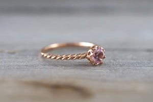 Mandi 14k Rose Gold Round Morganite Diamond Halo Engagement Ring Crown Vintage