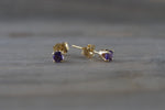 14k Solid Yellow Gold with Purple Amethyst Gemstone Earrings Studs February Birthstone - Brilliant Facets