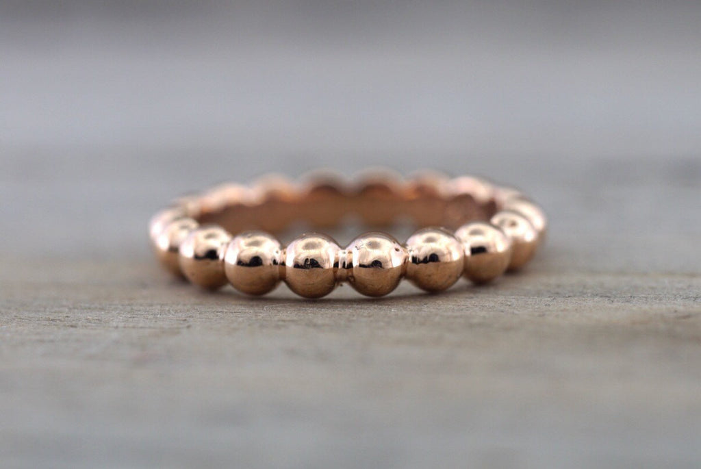 14kt Solid Rose Gold 3mm Bead Ball Stackable Ring Band Wedding Engagement Eternity