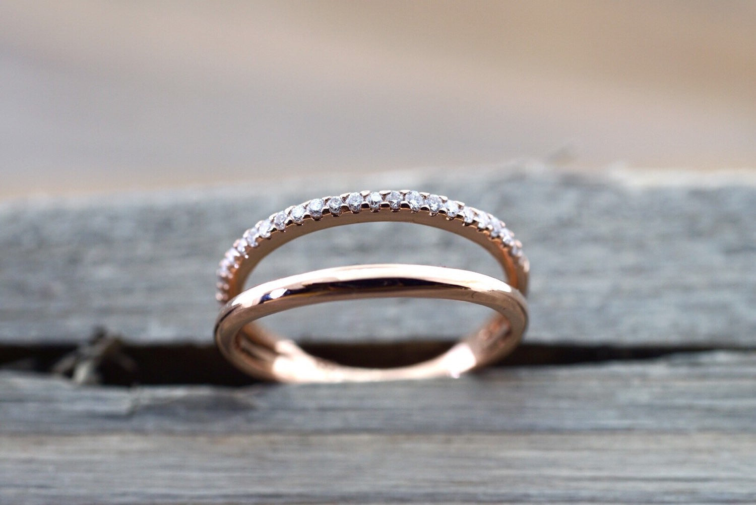 14K Gold Two Row Crown Diamond Band 10.5 / Rose Gold