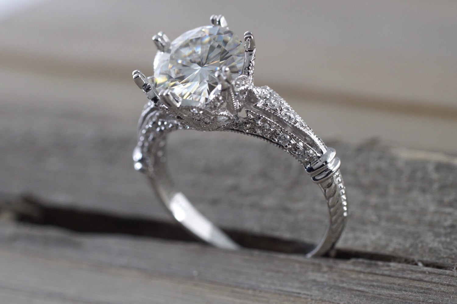 1 Carat Custom Antique Emerald Halo Diamond Engagement Ring