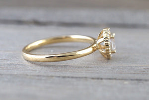 14k Yellow Gold Round White Sapphire Diamond Halo Engagement Wedding Love Promise Ring Band