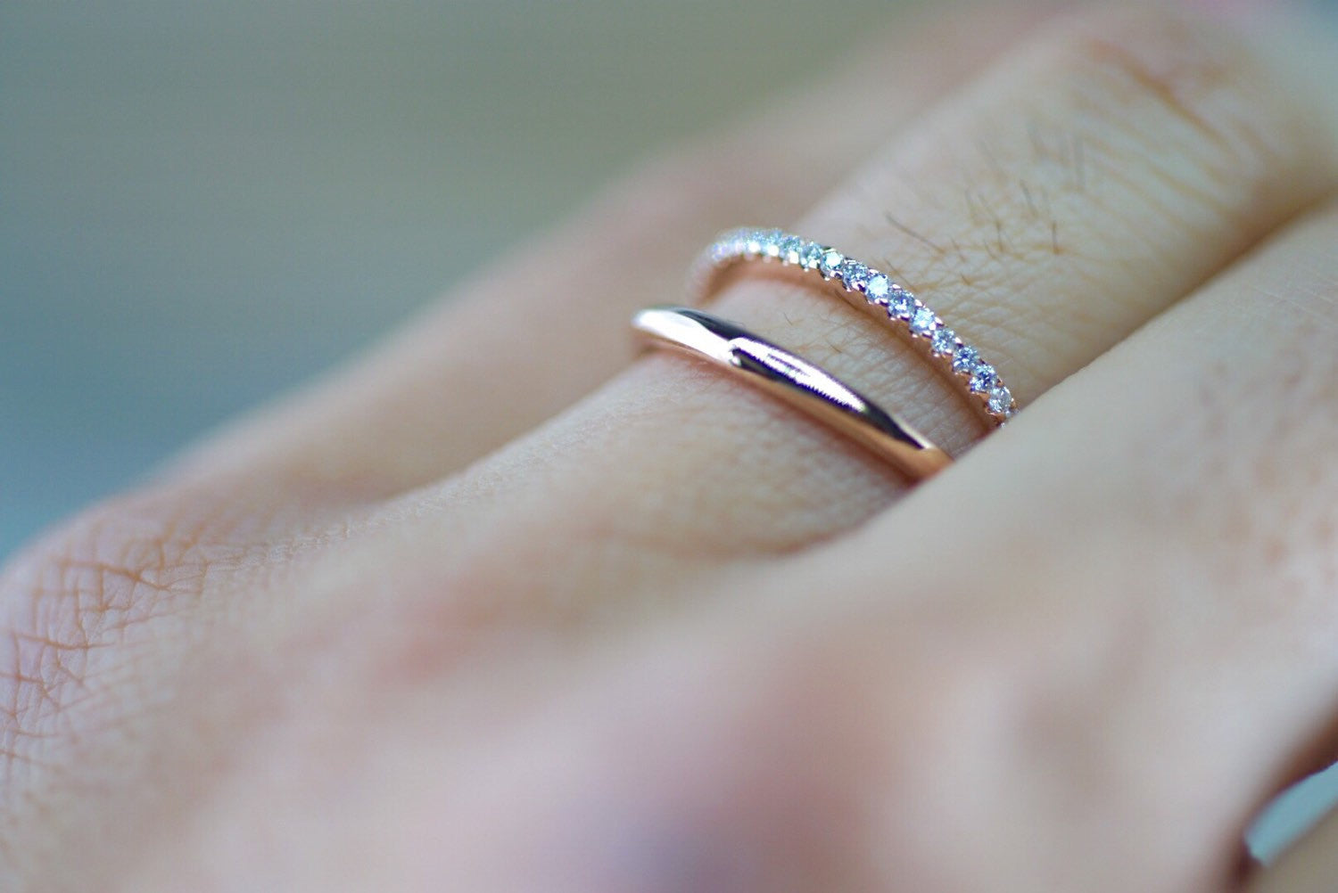 14kt Rose Gold Diamond Ring Band Stackable Dainty