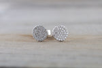 14k White Gold Disk Design Circle Infinite Diamond Earrings Stud Post Studs Round Micro Pave Flat