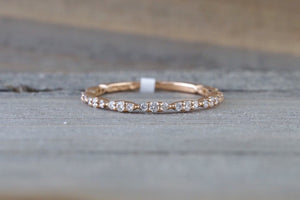 14k Rose Gold Dainty Diamond 3/4 Eternity Band Wedding Anniversary Love Ring Band Vintage - Brilliant Facets