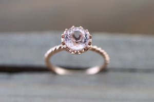 Mandi 14k Rose Gold Round 8mm Morganite Engagement Ring Crown Vintage Design