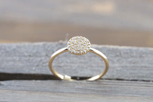 14k Solid Yellow Gold Disk Diamond Pave Circle Round Diamond Ring Engagement Wedding - Brilliant Facets