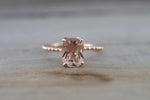 14k Rose Gold Elongated Cushion Cut Pink Peach Morganite Prong Engagement Promise Ring Rope - Brilliant Facets