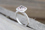 18k White Gold Diamond Cushion Halo Morganite Ring