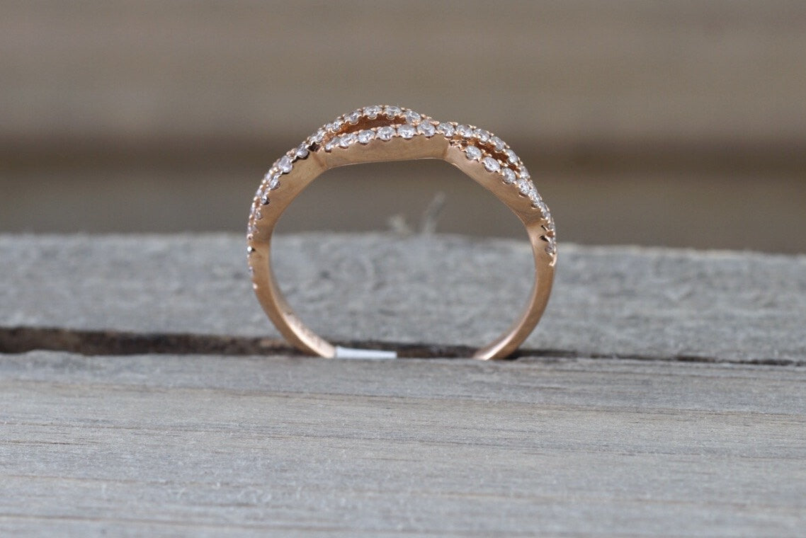 14k Rose Gold Infinity Twist Cross Intertwined Diamond Engagement Band - Brilliant Facets