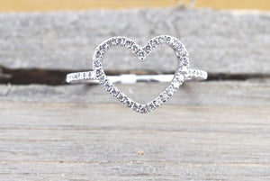 14k White Gold Diamond Open Heart Anniversary Promise Love Ring Band Fashion - Brilliant Facets