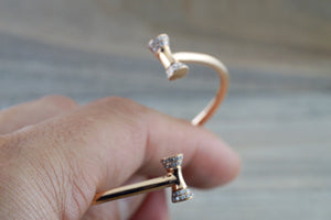 18k Rose Gold Bow Micro Pave Diamond Charm Bangle Dainty Love Gift Fashion Cuff Sharp Bangle