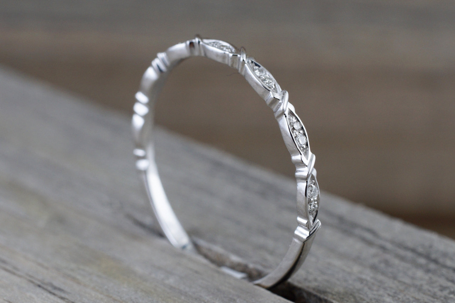 14k White Gold Round Cut Diamond Engagement Pave Ring
