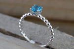 14k White Gold Round Cut Blue Topaz Beaded Band Engagement Ring