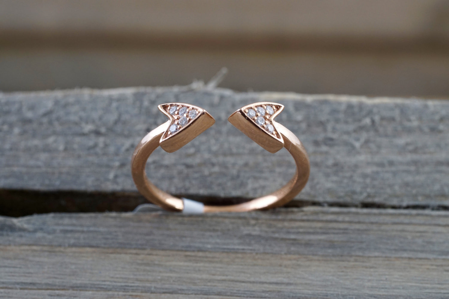 14k Solid Rose Gold Diamond Double Arrow Open Triangle Tri Pyramidmid Fashion Ring Band Love - Brilliant Facets