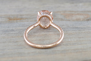 Oval Morganite 14kt Gold Diamond Under Halo Ring ER010018