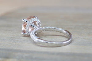 3D Round Morganite 14kt Gold Diamond Encrusted Under Halo Ring