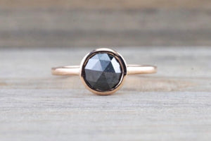 Rose Cut Black Diamond Solitaire Ring