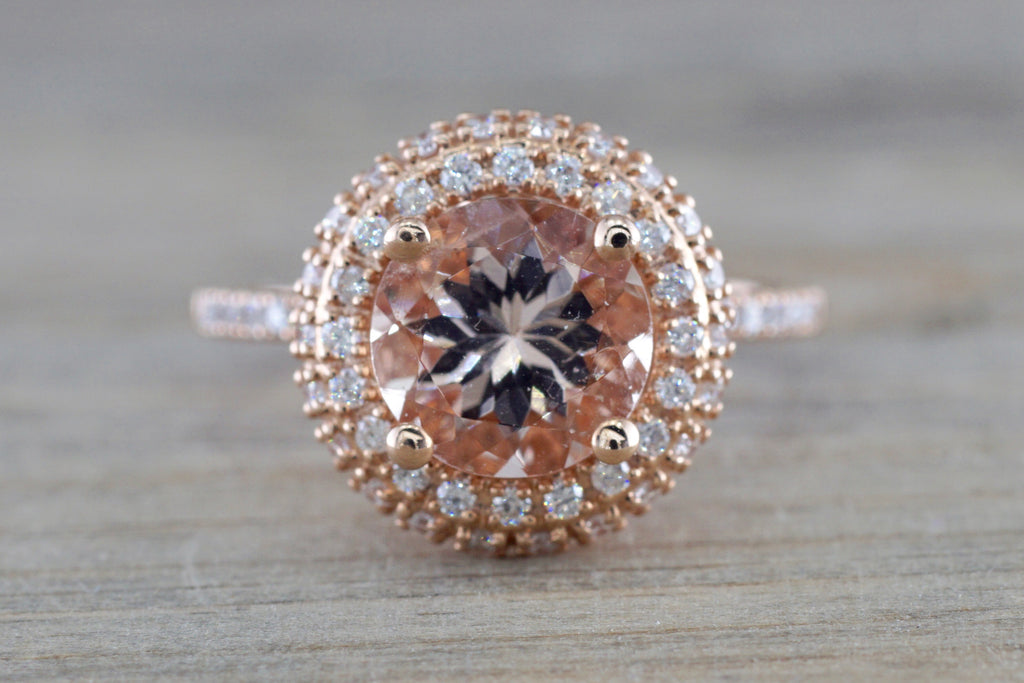 Round Morganite 14kt Gold Diamond Halo ER010016