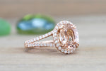 Oval Morganite 14kt Gold Diamond Halo Ring