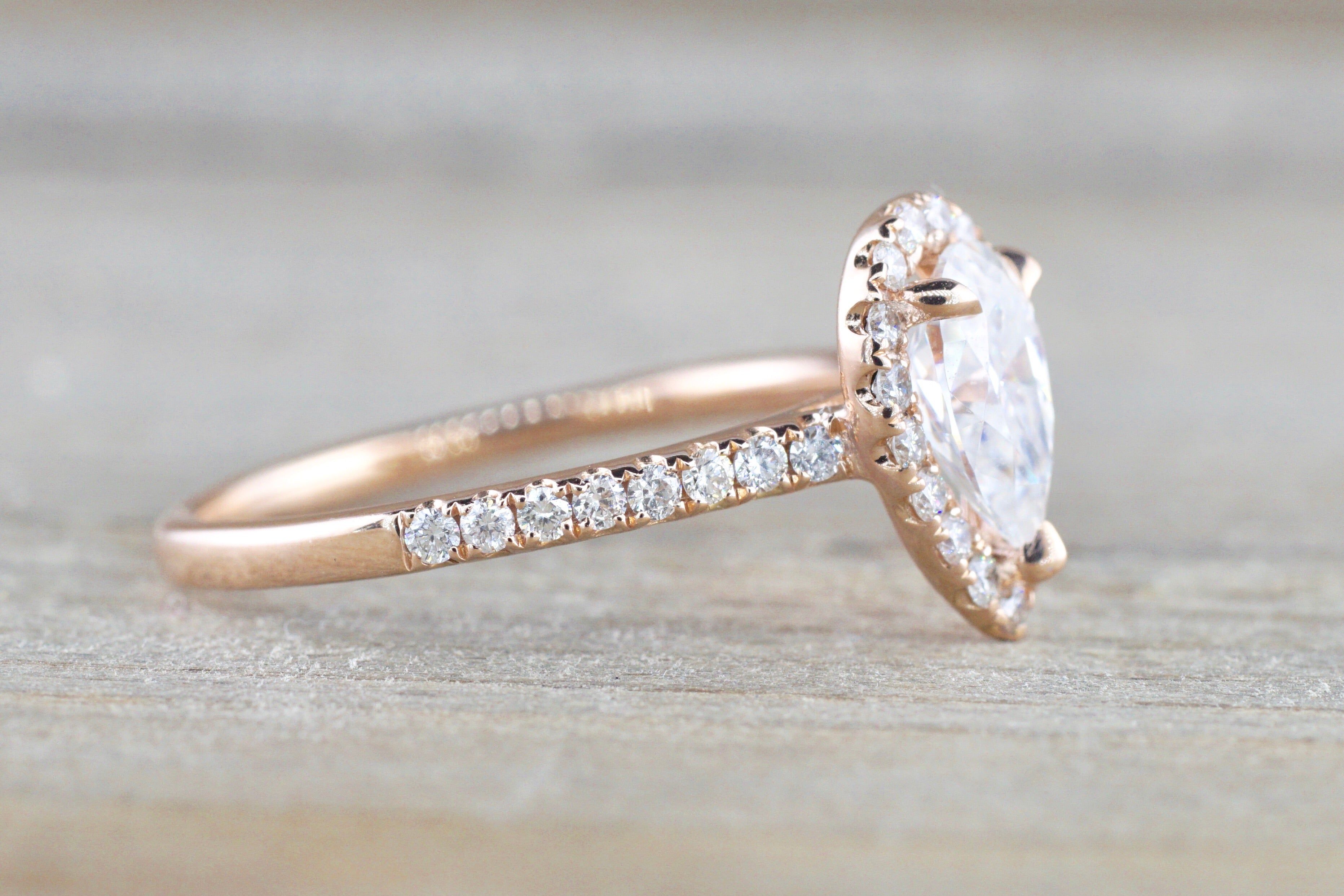 14k Rose Gold Pear Diamond Engagement Ring Halo