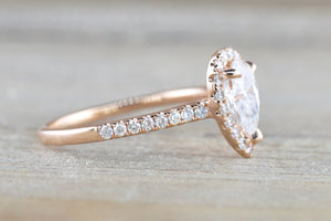 14k Rose Gold Pear Diamond Engagement Ring Halo